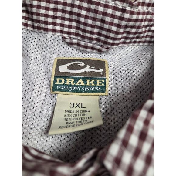 Drake Waterfowl Men's Vented Dark Red Check Short Sleeve Button Shirt 3XL - Picture 3 of 5